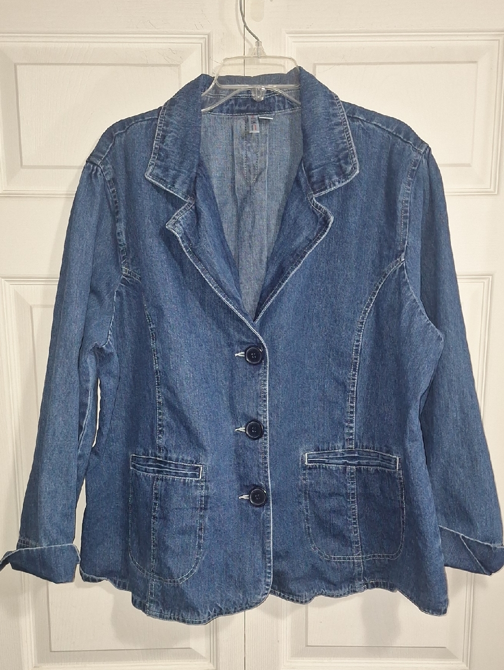Bill Blass Fitted Denim Button Up Blazer Jean Jacket - 2X - Dark Blue